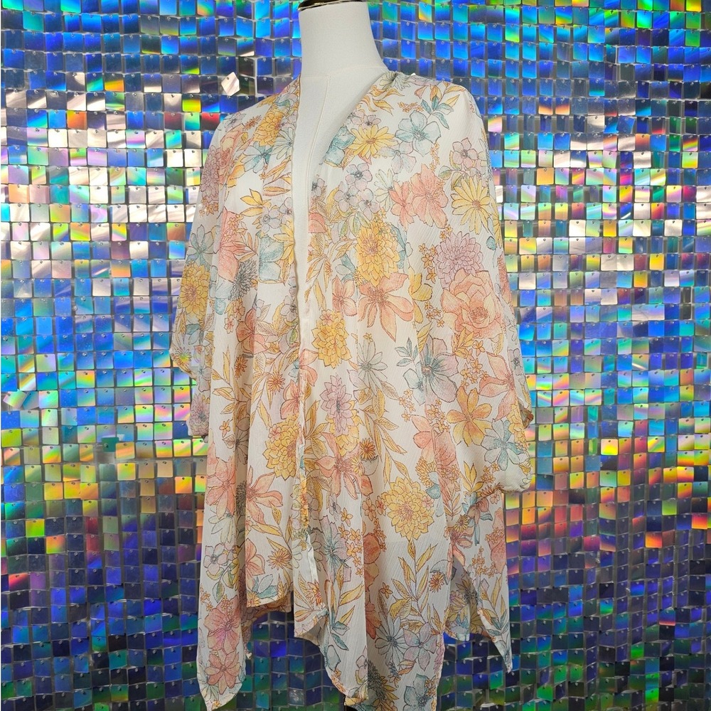 Maurices One Size White Floral Kimono Duster Lightweight‎ Open Front